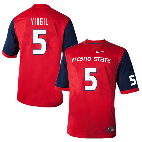 Men #5 Chason Virgil Fresno State Bulldogs College Football Jerseys Sale-Red